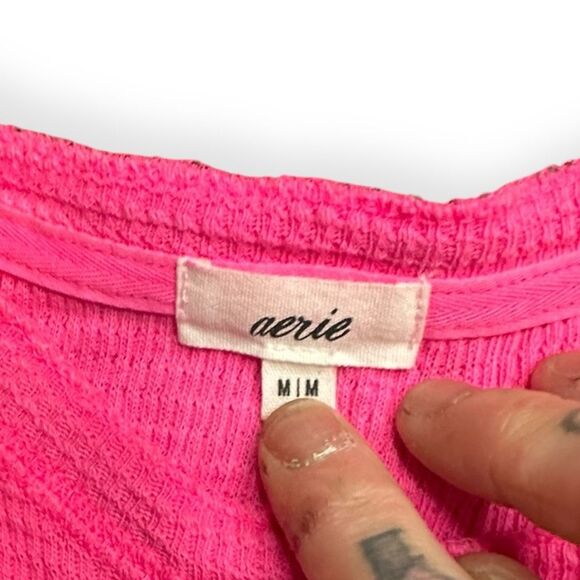 AERIE Women’s Pink Sleeveless Waffle Sunspun Henley Cropped Tank Top Size Medium - Picture 4 of 6